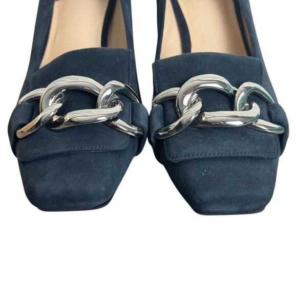 Alex Marie NWOT Blue Suede Chain-Hardware Loafer Pumps Women's Size 7M - Picture 4 of 11